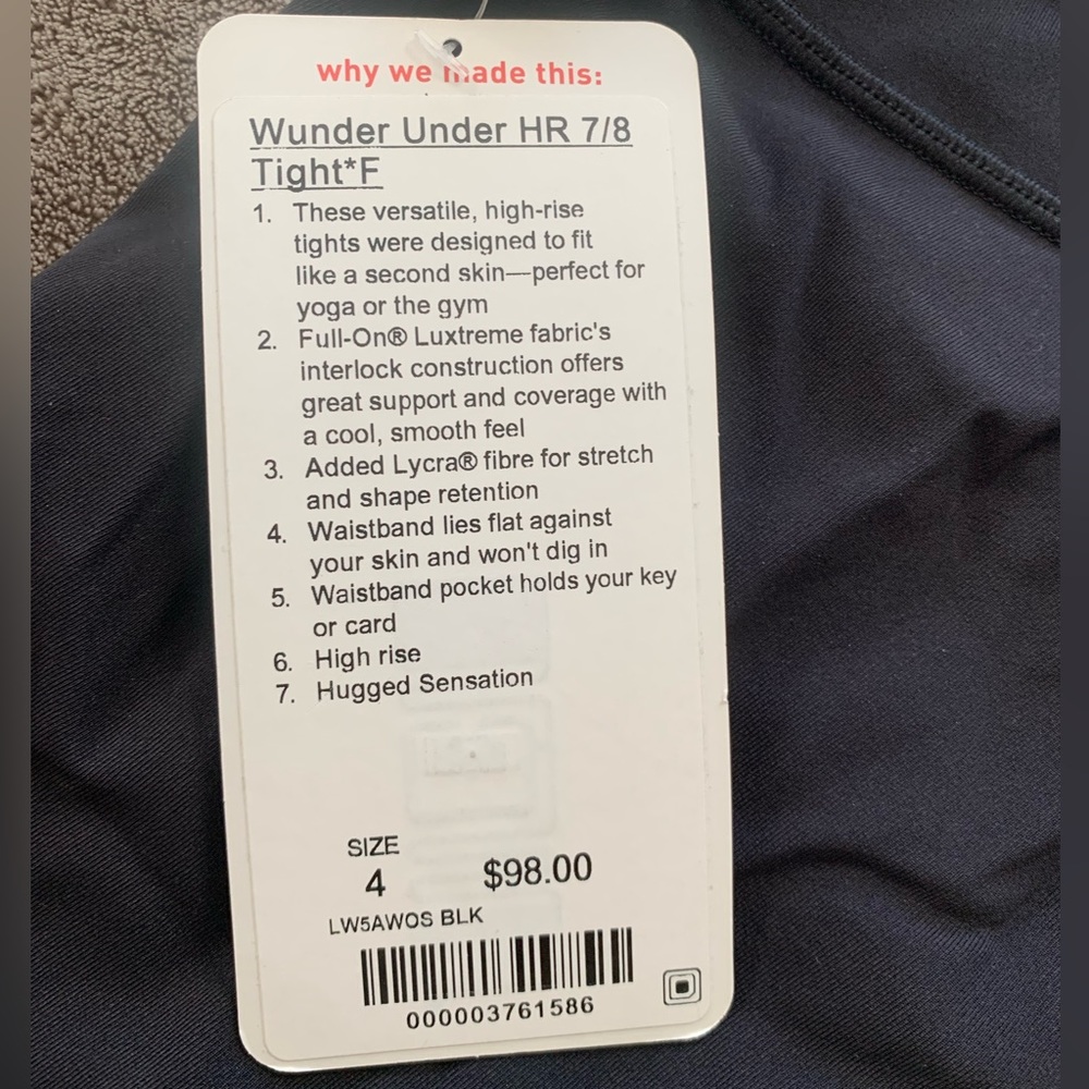 Wunder Under 7/8 NWT sz 4 black